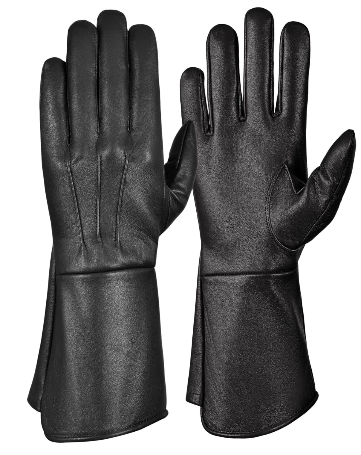 Genuine Leather Medieval Long Cuff Gloves Original Sheep Skin Black Color Sz L