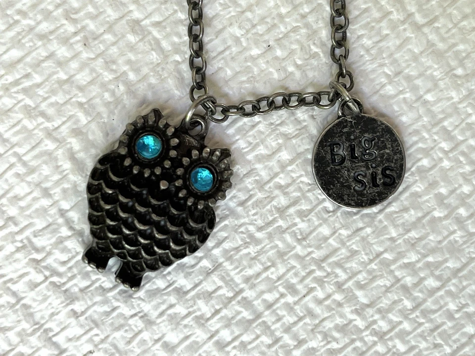 Collar Colgante Búho Ojos Estrás Azul, Claire's Firmado Big Sis Charm Foto 2 de 4