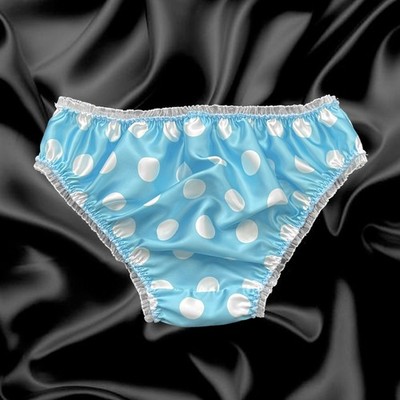 Aquablau Satin Polkadot Rüschen Sissy Höschen Bikini Slips Größe 10-20