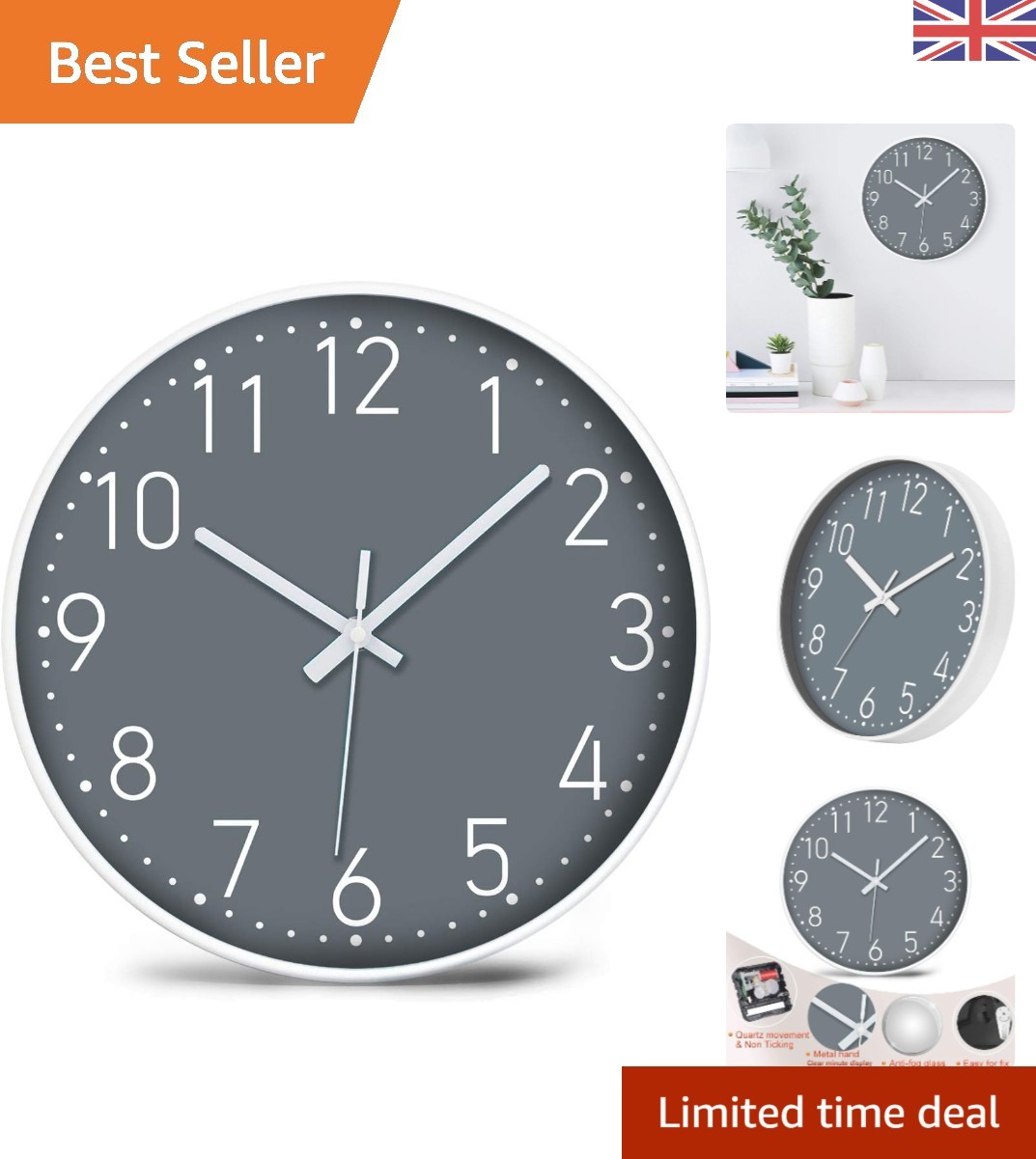 Contemporary 12” Silent Wall Clock - Battery Operated Quiet Quartz Timepiece