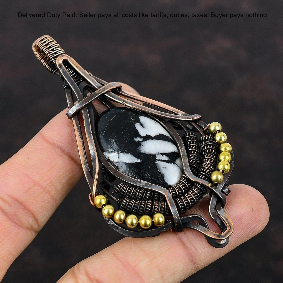 New Year Deal Copper White Buffalo Turquoise Gemstone Art Deco Birthday Pendant - Image 3 of 4