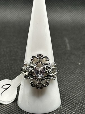 Beautiful Heart-Shaped White Topaz Centered w/ 4 Skullys Sterling Silver Ring