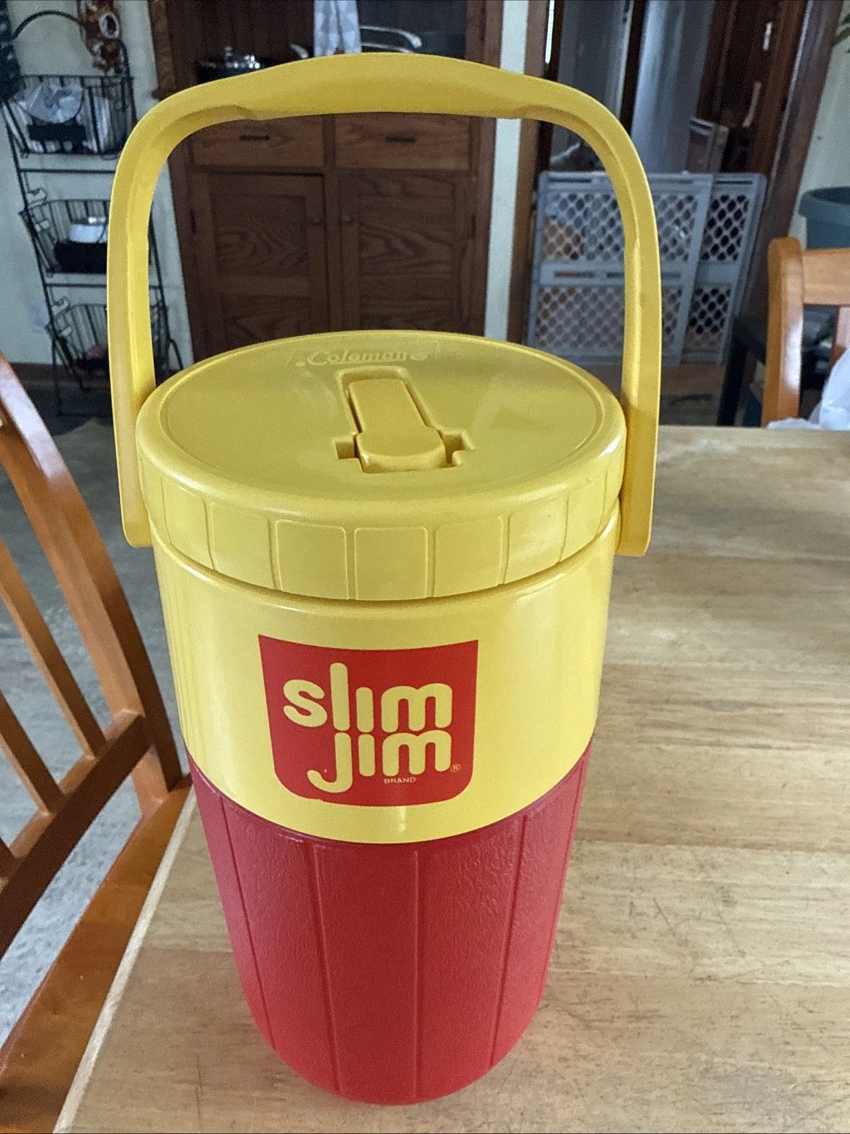 Vintage Coleman Slim Jim Cooler Jug Red Yellow Macho Man Vintage Clean