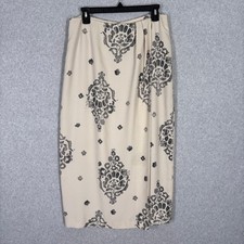 Chaus Skirt 12 Tan Midi Wrap Pleated Medallion Paisley Feminine Career Church