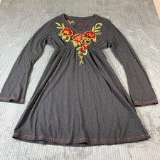 Double D Ranch Floral Embroidered Cotton V Neck Dress Medium Boho Summer