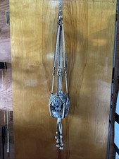 Vintage Macrame Plant Hanging Pot Holder Brown  White Adjustable Hanging Chain