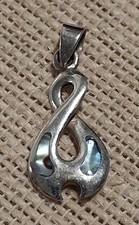 Sterling Silver Paua Shell Twist Pendant 925 | New Zealand M?ori Koru Spiral | 1