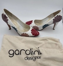 Vintage Garolini White Leather Floral Pointed Toe Stiletto Pumps Sz 6M