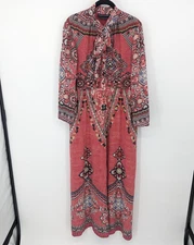 Hemant & Nandita Dress Womens Medium Red Silk Embroidered Maxi Boho Flowy India