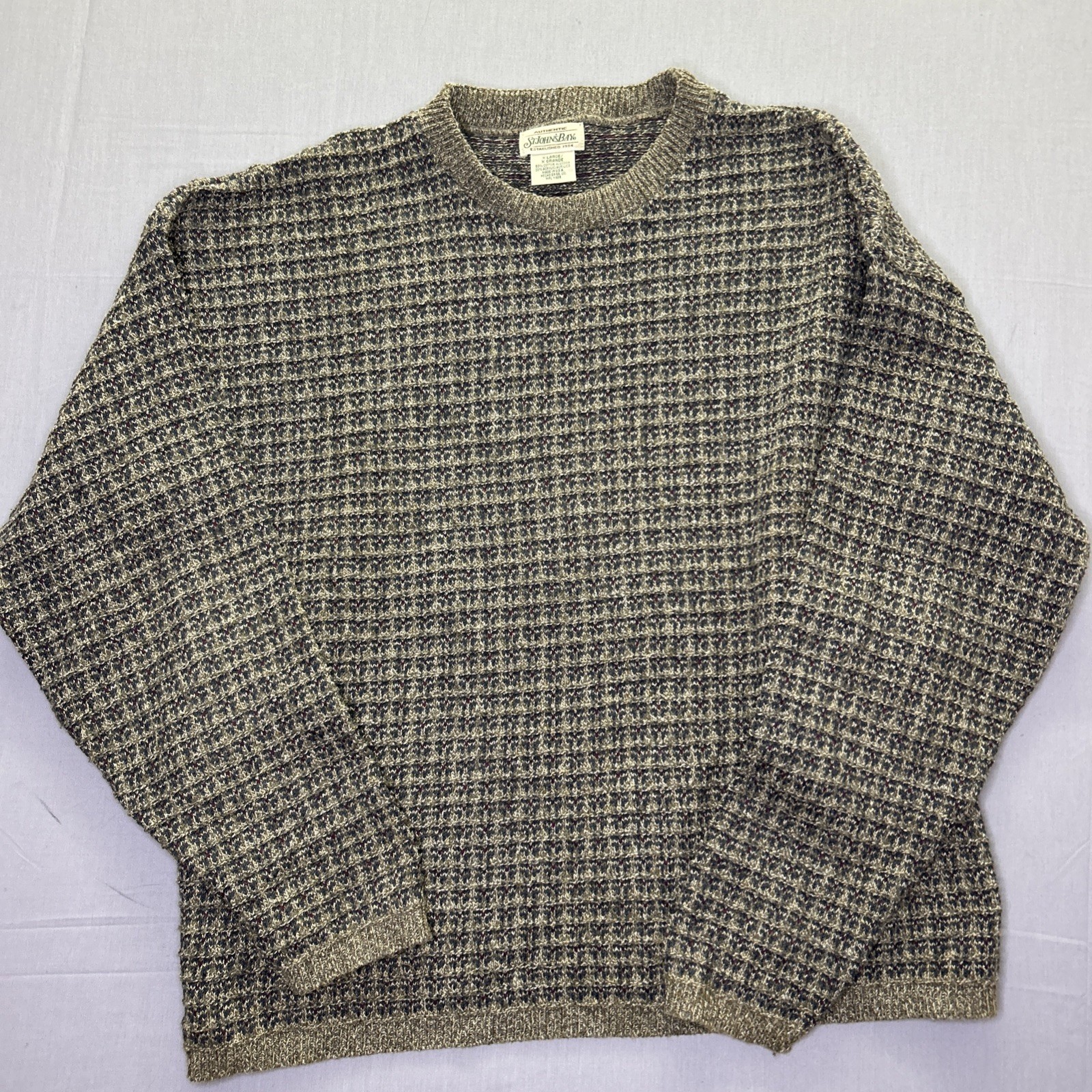 Vintage St. John's Bay Sweater Mens XL Brown Rib Knit Crewneck Made in USA 90s