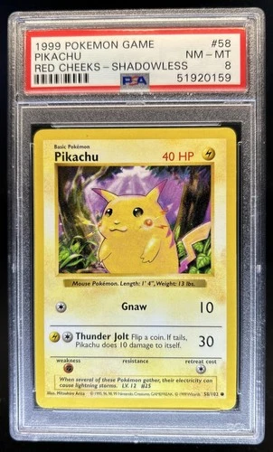 1999 Pokemon Shadowless Pikachu #58/102 PSA 8