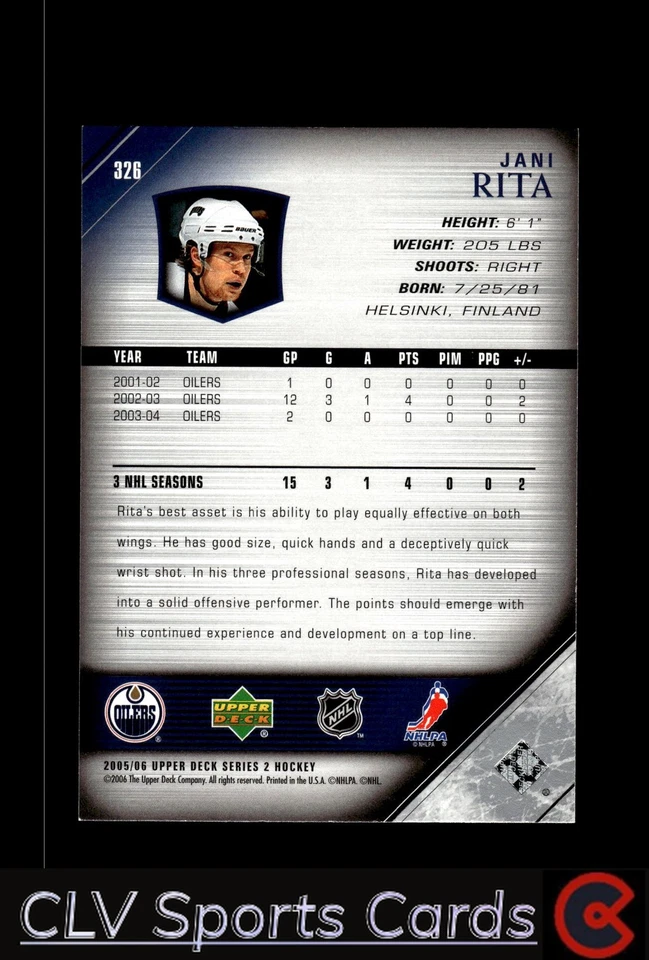 Hockey sports Upper Deck Jani Rita Edmonton Oilers Near Mint or Better - Image 2 of 2