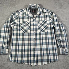 ATG Wrangler Mens L Blue Plaid Shirt All Terrain Gear Button Up Long Sleeve