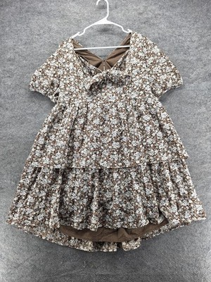 Arula Dress Womens Medium Brown Floral Embroidered Tiered Ruffle Boho Sundress