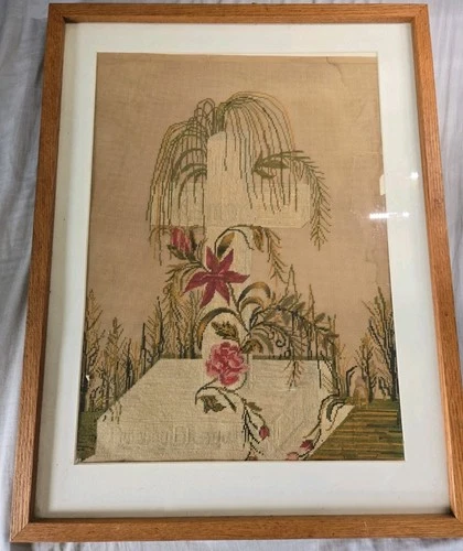 Victorian Embroidery Punch Paper Mourning In Memory Gravestone Tomb 26" x 20"