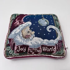 Vtg Ex-Cell Home Fashions Santa Joy To The World Tapestry Pillow 12” USA Xmas