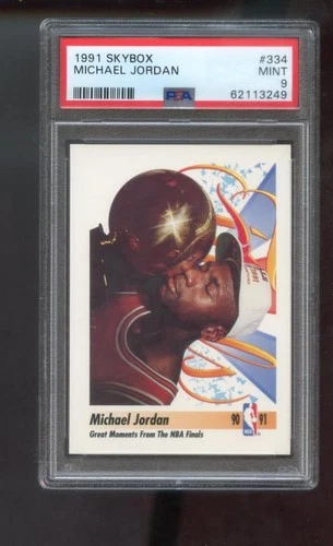 1991-92 Skybox #334 Michael Jordan PSA 9 Graded Card NBA Moments Finals Trophy