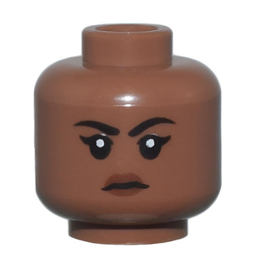 LEGO Medium Brown Minifigure Head Female Black Eyebrows Reddish Brown Lips Stern