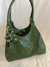 Green Shoulder Bag with Charm, Pink Lining, Z...