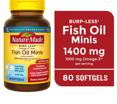 Nature Made Extra Strength Burp Less Omega 3 Fish Oil 1400 mg Minis 80 Ct