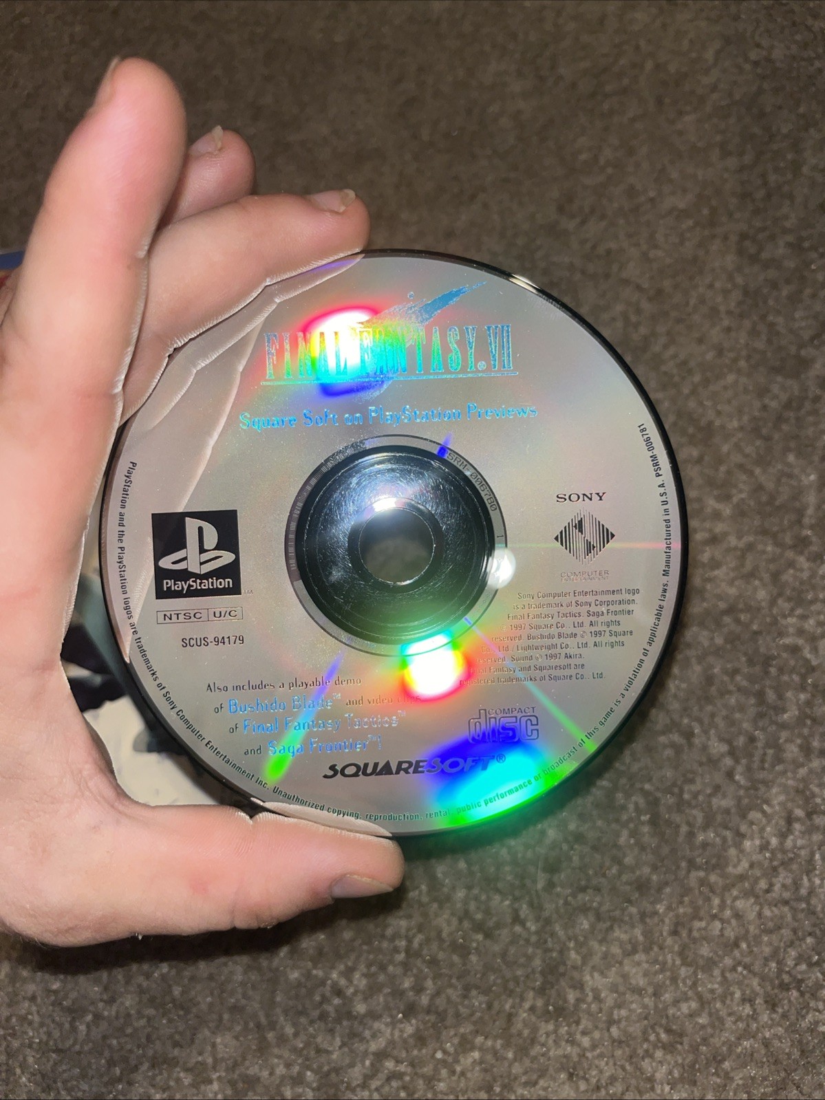 Final Fantasy VII 7 Preview Demo Disc w/ Sleeve Sony Playstation Authentic Ps1