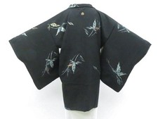 JAPANESE KIMONO BLACK HAORI COAT BLACK 81.5cm 2 ft 8 in PURE SILK EE8281