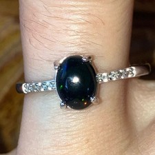 Black Ethiopian Opal Sterling Silver Ring Size 8