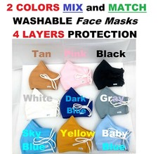 PRIMIUM 2 mix match colors CLOTH FABRIC Face Masks WASHABLE 4 LAYERS ADJUSTABLE