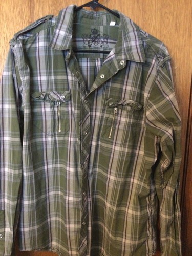 Guess Men’s Plaid Green Button Up Shirt Long Sleeve XLarge Pearl Snap Buttons