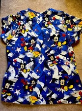 2 Disney Scrub Tops Mickey Red Blue Soft Small Cute Lot