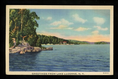 New York NY postcard Lake Luzerne Greetings Curt Teich linen 