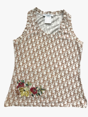 ❤️CHRISTIAN DIOR ,monogram brown tank top embroidered flowers