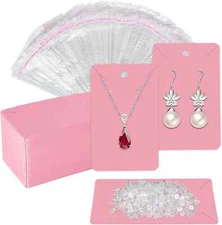 Pink Earring Cards for Selling Set with 100Pcs Earring Display Cards, 200 Pcs Ea