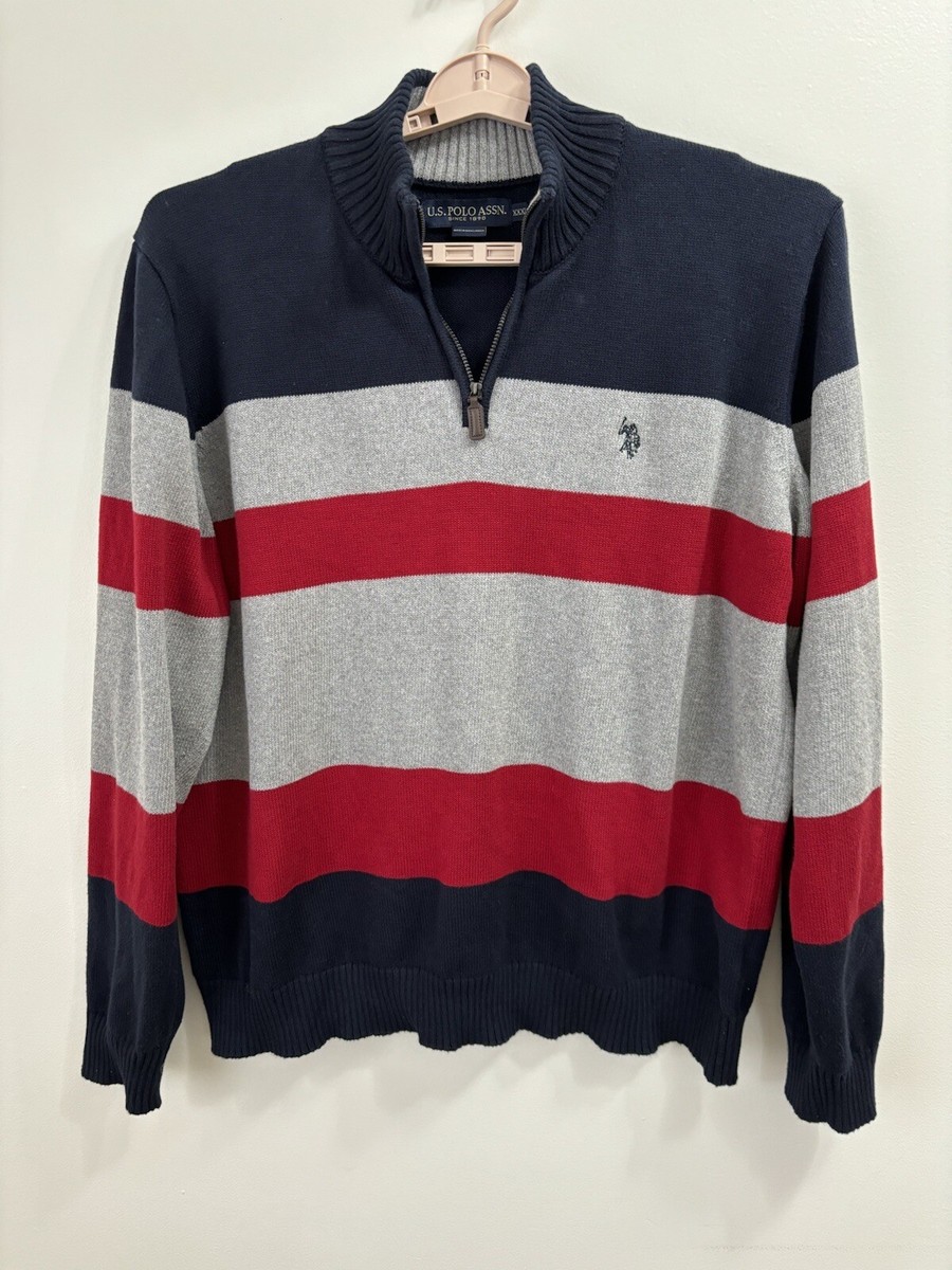 U.S. Polo Assn Men's 3X Sweater Blue/Red/Gray 1/4 Zip Mock U.S. Polo Assn Men's 3X Sweater Blue/Red/Gray 1/4 Zip Mock