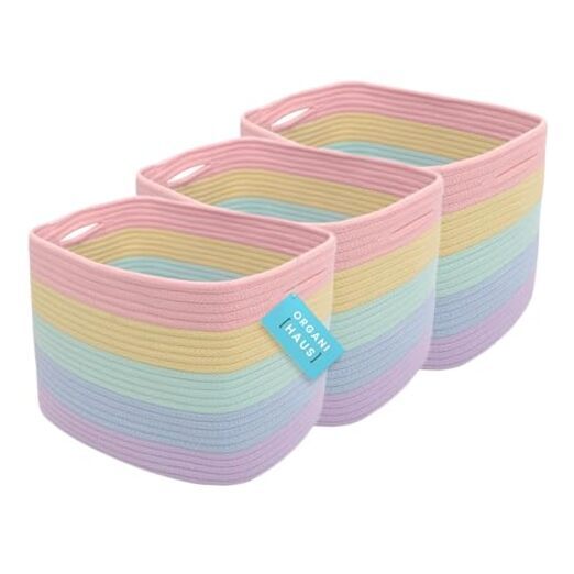 Set of 3 Cute Rainbow Storage Basket for Toys & Cloths, 3-Pack Rainbow Pastel
