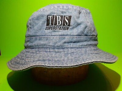 TBS Superstation Blue Denim Bucket Hat Network TV Embroidered Logo