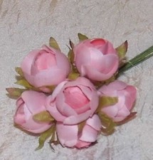 Satin PINK millinery Vintage styl 6 silk ROSE BUD cloth flowers ALEXANDER dolls