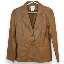 Chadwicks Size 12 Premium Brown Leather Jacket Single Breast Button Front Pocket