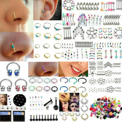 10-105Stks Körperschmuck Lots Augenbrauen Lippen Bauch Nabel Ring Piercing DE