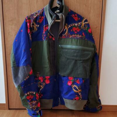SACAI Size L Blue Floral Embroidered x Army Green Corduroy Jacket