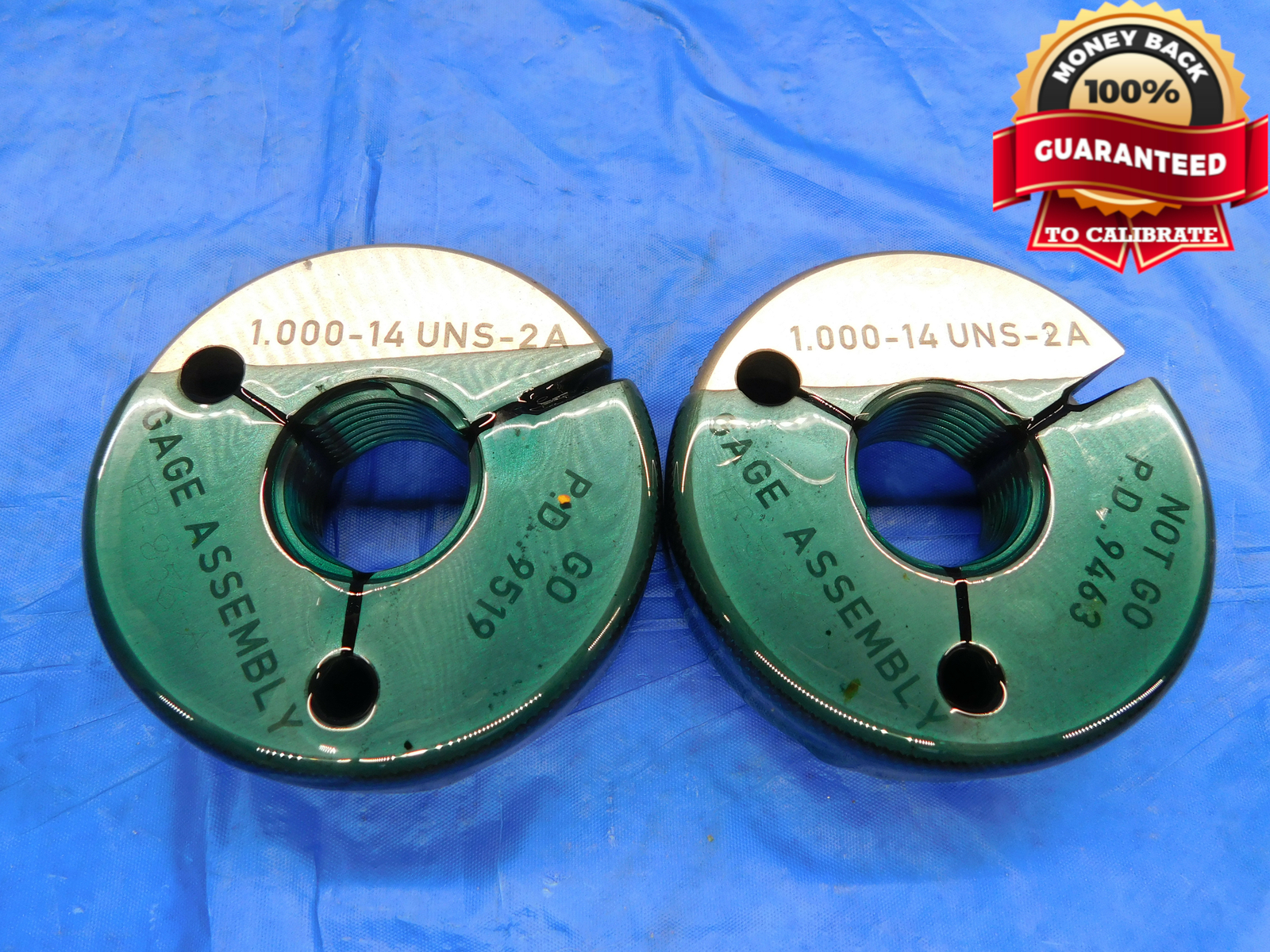 1" 14 UNS 2A THREAD RING GAGES 1.0 GO NO GO P.D.'S = .9519 & .9463 NS