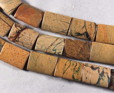 Green Line Jasper 25x18mm  Rectangle Pillow Beads 16'' Strand
