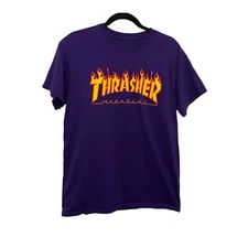 Thrasher Skateboard Magazine Purple Flames Graphic Short Sleeve Tee Mens Size S