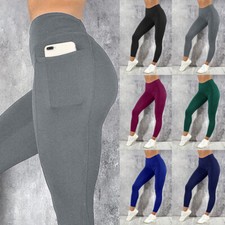 Women Slim Leggings Pockets Sports Gym Cropped Stretch Yoga Capri Pants Bottom