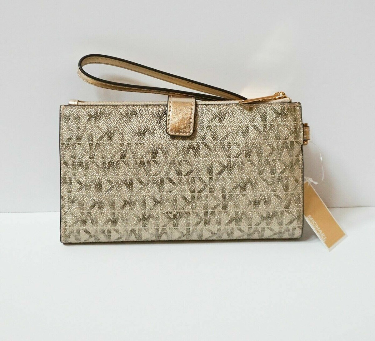 Michael Kors Jet Set Travel Large Double-Zip Wristlet Pale Gold