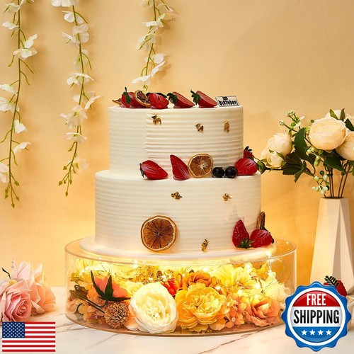 Sintuff 3 Pcs Acrylic Cake Stand with LED Lights 10'', 12'', 14'' Clear Filla - Picture 5 of 5