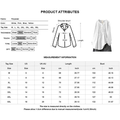 Womens Cotton Linen Tunic Tops Baggy Long Sleeve Ladies T-Shirt Blouse - Bild 2 von 21