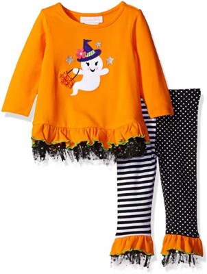 Bonnie Jean baby girls Halloween ghost orange outfit piece legging set 