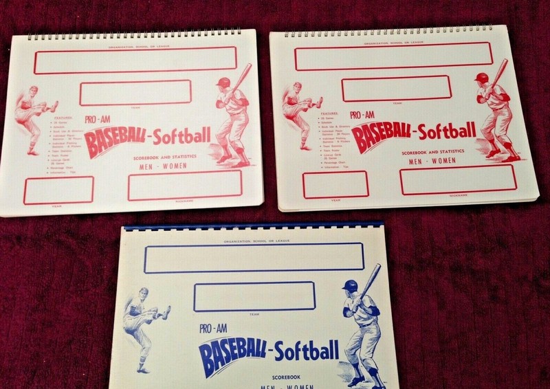 GROUP OF 3 UNUSED PRO-AM BASEBALL-SOFTBALL SCOREBOOK AND STATISTICS; MEN - WOMEN
