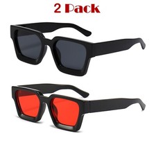 2 Pack Retro Square Frame Sunglasses for Women Men Fashion Chunky Rectangle